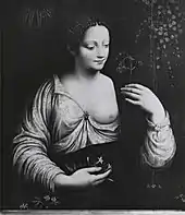 Copia según Francesco Melzi, "La Colombina (Flora)", después de mediados del siglo XVI. Óleo sobre panel acunado, 29 1/2 × 25 in (74.93 × 63.5   cm). Museo de Bellas Artes de Virginia (53.29.4).