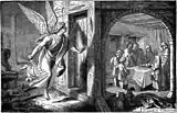 El paso del ángel de la muerte, con los hebreos celebrando Pésaj, la Pascua judía. Grabado, 1897