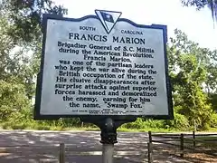 Marcador histórico en el sitio de entierro de Ciénaga de Marion de Francis "General Zorro"