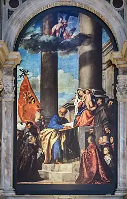 Pala PesaroÓleo sobre lienzo, 385 x 270 cm, Basílica de Santa María Gloriosa dei Frari (Venecia).