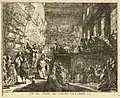 Salón en 1753 por ]Gabriel de Saint-Aubin, con los visitantes subiendo la Escalier de l'Infante en primer plano