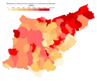 Densidad de población por municipio (2018)