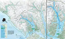 Mapa del parque nacional y reserva de la Bahía de los Glaciares
