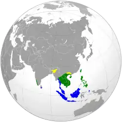 Distribución geográfica del martinete malayo.