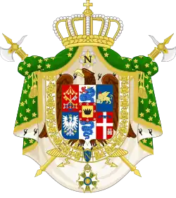 El escudo del Reino de Italia de Napoleón, que incluye muchos símbolos de ciudades italianas y el águila imperial.
