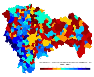 Crecimiento de la población por municipio entre 1998 y 2008