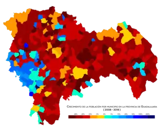 Crecimiento de la población por municipio entre 2008 y 2018
