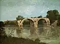 Le Pont d'Ambrussum, por Gustave Courbet, 1857, que muestra el puente todavía dotado de dos arcos.