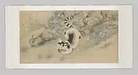 Imagen de un grabado amapolas, mariposas y un gato (parte superior)