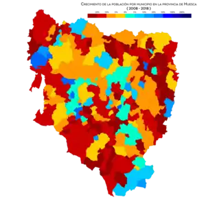 Crecimiento de la población por municipio entre 2008 y 2018