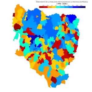 Crecimiento de la población por municipio entre 1998 y 2008