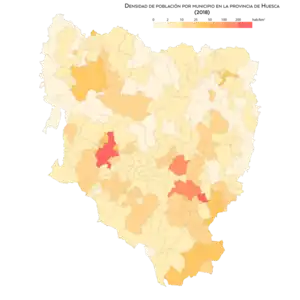 Densidad de población por municipio (2018)