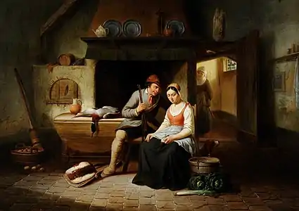 Interior de una casa de campo con un hombre cortejando a una criada,East Riddlesden Hall (National Trust)