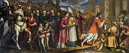 El emperador Heraclio lleva la cruz del Calvario.
