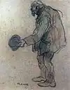 Un captaire a París, de Isidre Nonell, 1897. La fuerza de las líneas de expresión y el non finito se manifiesta en los trazos abocetados, los croquis y los estudios