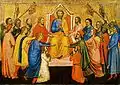 San Pedro entronizado entre San Pablo y los fieles, témpera sobre tabla de madera pintada por Jacopo di Cione, 1370-1, Museos Vaticanos
