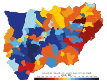 Variación de la población por municipio entre 2001 y 2011