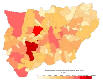 Mapa de población por municipios de la provincia de Jaén