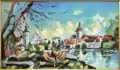 Jiří Meitner, Paisaje de Strakonice con Menorá (entre el Castillo de Strakonice y la Iglesia de Santa Margarita), óleo, 2013. Iglesia de San Prokop, Strakonice, República Checa.