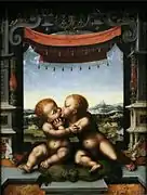 Los niños Jesús y San Juan Bautista besándose, de Joos van Cleve, ca. 1525.