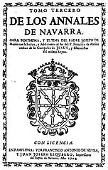 Portada del tomo III de los Anales en la que figuran Neira y Ezquerro como "Impressores del Reyno de Navarra"