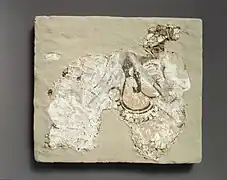 Pintura mural sasánida de una mujer con tapa boca, Kuh-i Khwaja, siglo VII