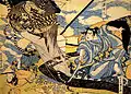 Minamoto Yorimitsu combatiendo contra una araña gigante, obra de Utagawa Kuniyoshi.