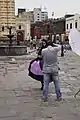 Recreación de una tapada frente a la Basílica de San Francisco
