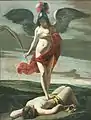 Alegoría de la victoria (ca. 1635), por Mathieu Le Nain: la victoria "extrañamente grave y castamente inmodesta" sostiene una rama de palma y pisotea una figura que se identifica como Deceit, Intrigua o Rebelión