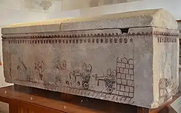 Sarcófago del siglo V a. C., con pinturas de escenas homéricas.