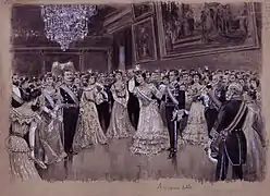 Lisboa, Baile en el palacio de Ajuda, dic. 1903, grafito y aguada s. papel, RABASF