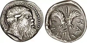 Litra de plata de Sicilia, con el rostro de Sileno.
