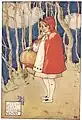 Ilustración para la edición de 1927 de Childhood's Favorites and Fairy Stories, con un final feliz en que el lobo no se come ni a la abuela ni a Caperucita.