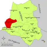 Localización de Los Calpes (Puebla de Arenoso) respecto a la comarca del Alto Mijares
