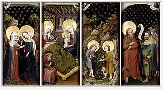 Tablas del ala izquierda del retablo de la vida de San Juan Bautista, del Maestro del Jardín del Paraíso (1410-1420).