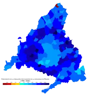 Crecimiento de la población por municipio entre 1998 y 2008