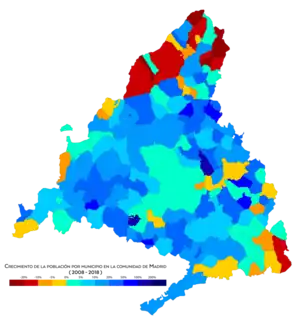 Crecimiento de la población por municipio entre 2008 y 2018