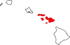 Mapa de Hawái con la ubicación del condado de Maui