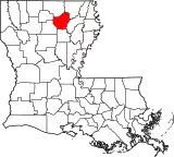 Mapa de Luisiana con la ubicación del Parish Ouachita