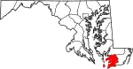 Mapa de Maryland con la ubicación del condado de Somerset