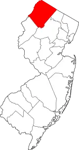 Mapa de Nueva Jersey con la ubicación del condado de Sussex