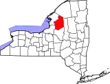 Mapa de Nueva York con la ubicación del condado de Lewis