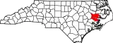 Mapa de Carolina del Norte con la ubicación del condado de Beaufort