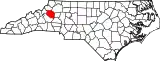 Mapa de Carolina del Norte con la ubicación del condado de Caldwell