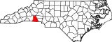 Mapa de Carolina del Norte con la ubicación del condado de Cleveland