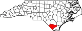 Mapa de Carolina del Norte con la ubicación del condado de Columbus