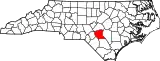 Mapa de Carolina del Norte con la ubicación del condado de Cumberland