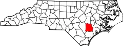 Mapa de Carolina del Norte con la ubicación del condado de Duplin