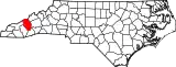 Mapa de Carolina del Norte con la ubicación del condado de Haywood