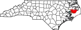 Mapa de Carolina del Norte con la ubicación del condado de Hyde